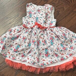 Little Lass White Floral Dress with Coral Trim